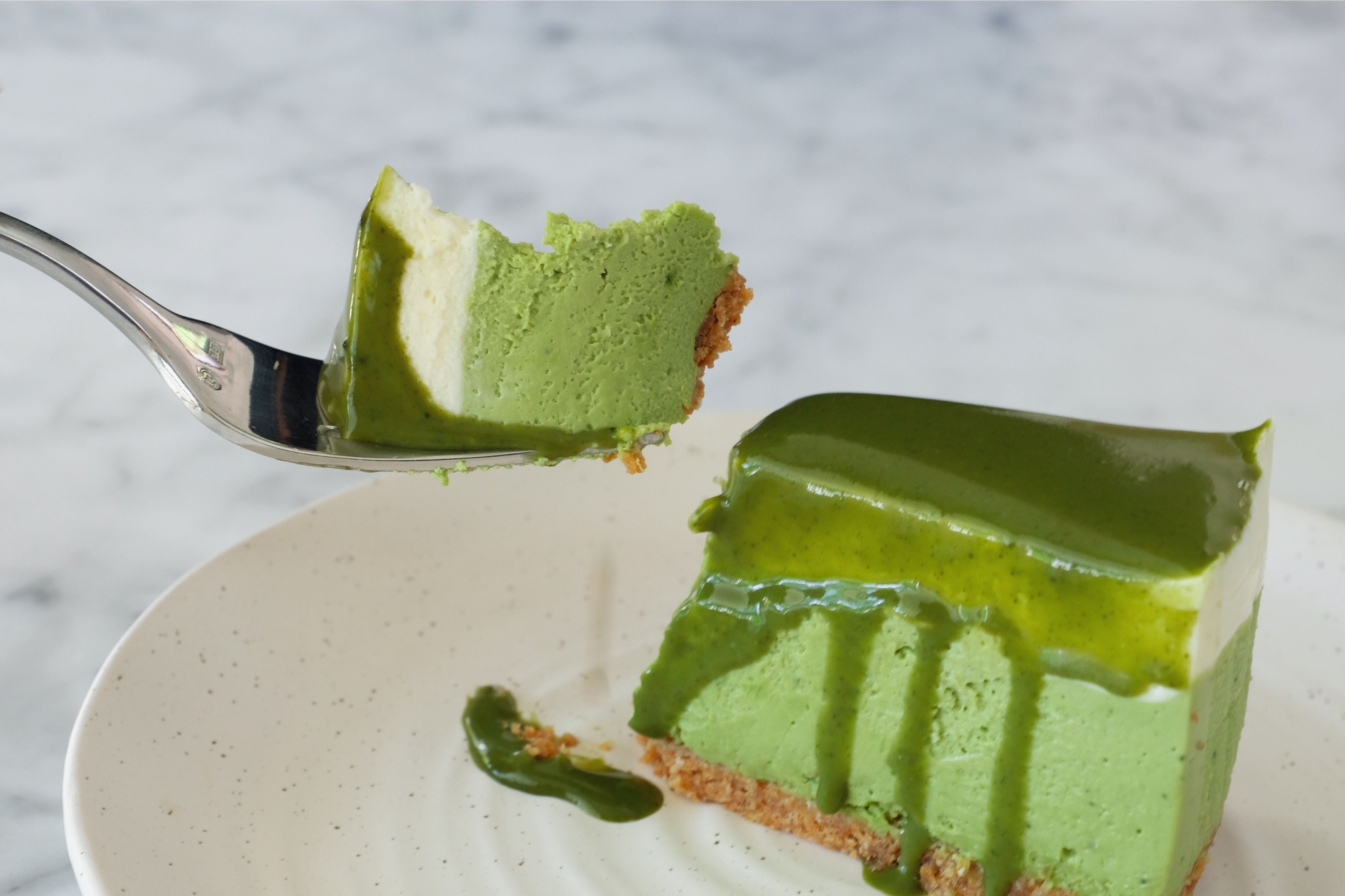 Two delicious, nutrient rich desserts : Matcha Cheesecake + Matcha Milk & Honey Pudding